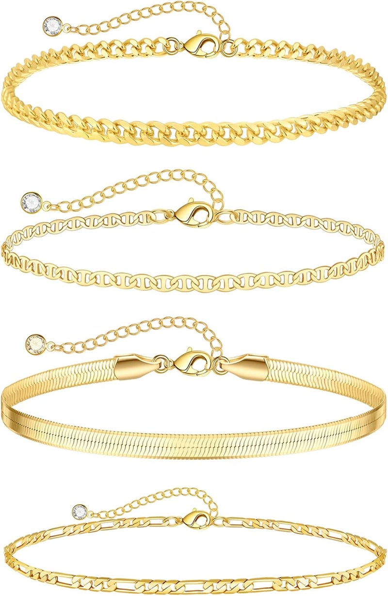 Rotnso Anklets for Women 14K Gold Silver Plated Ankle Bracelets Trendy Waterproof Boho Anklets Set Adjustable Dainty Cute Diamond Beaded Heart Non Tarnish Summer Beach Jewelry Gift - Image 1